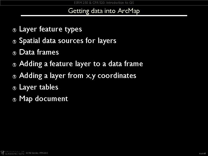 ESRM 250 & CFR 520: Introduction to GIS Getting data into Arc. Map Layer ESRM 250 & CFR 520: Introduction to GIS Getting data into Arc. Map Layer