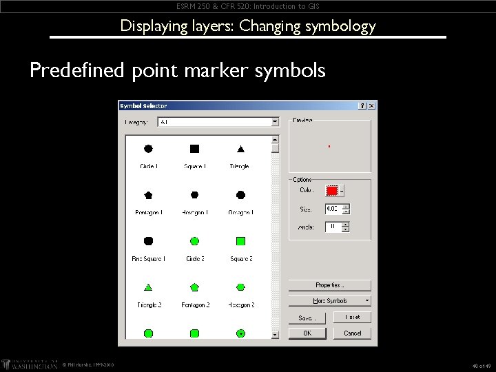 ESRM 250 & CFR 520: Introduction to GIS Displaying layers: Changing symbology Predefined point ESRM 250 & CFR 520: Introduction to GIS Displaying layers: Changing symbology Predefined point