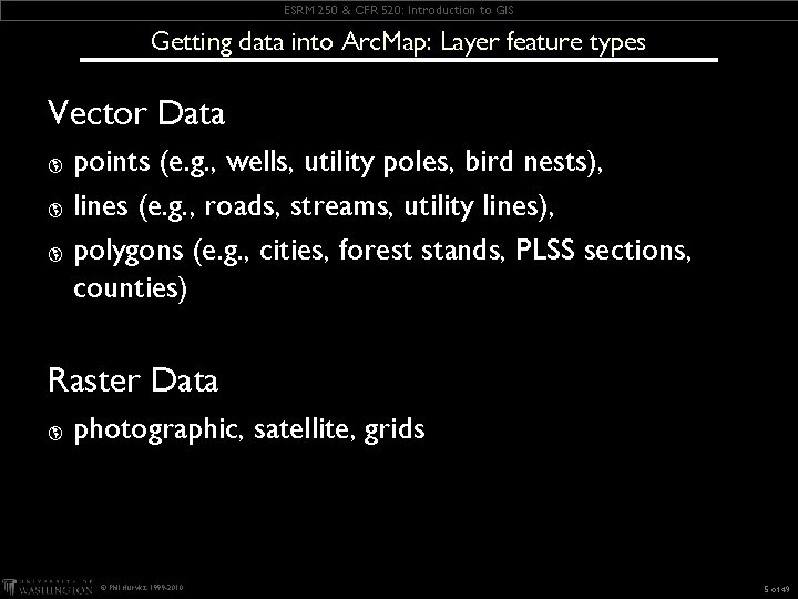 ESRM 250 & CFR 520: Introduction to GIS Getting data into Arc. Map: Layer ESRM 250 & CFR 520: Introduction to GIS Getting data into Arc. Map: Layer