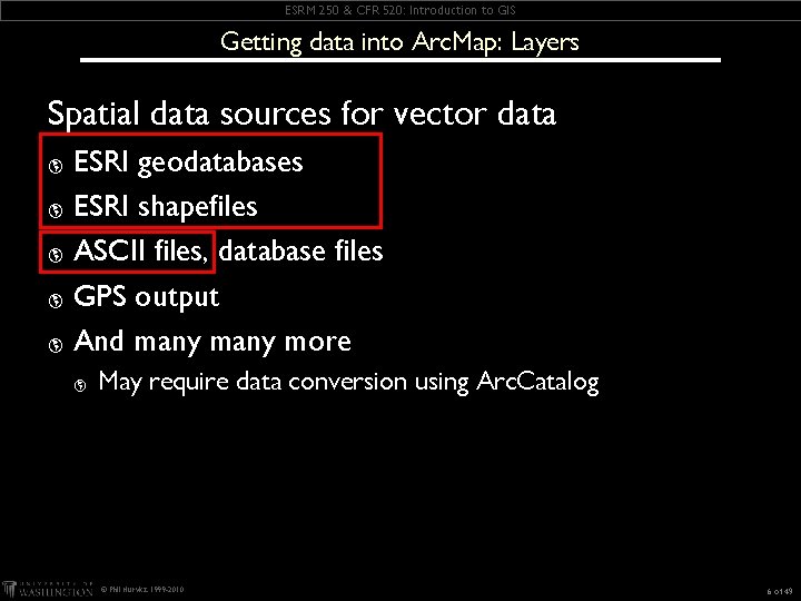 ESRM 250 & CFR 520: Introduction to GIS Getting data into Arc. Map: Layers ESRM 250 & CFR 520: Introduction to GIS Getting data into Arc. Map: Layers