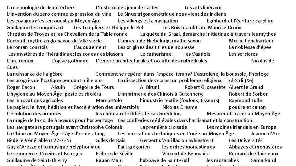 La cosmologie du Jeu d’échecs L’histoire des jeux de cartes Les arts libéraux L’invention