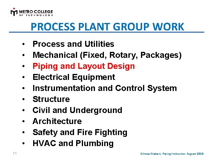 PROCESS PLANT GROUP WORK • • • 11 Process and Utilities Mechanical (Fixed, Rotary,