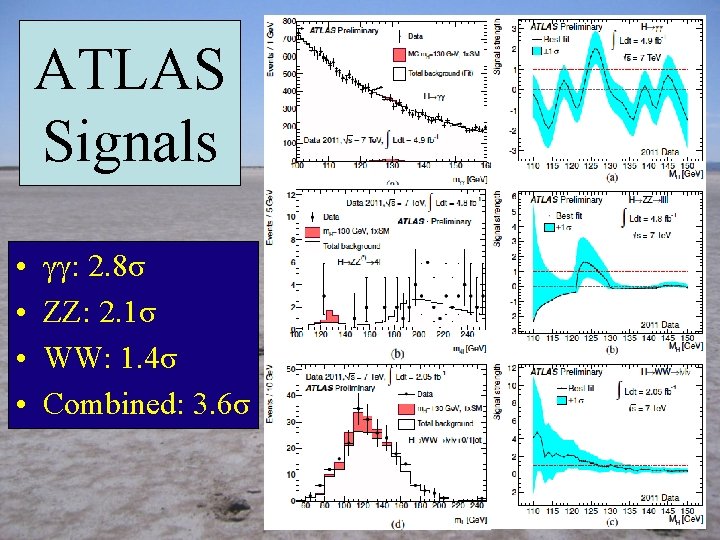 ATLAS Signals • • γγ: 2. 8σ ZZ: 2. 1σ WW: 1. 4σ Combined: