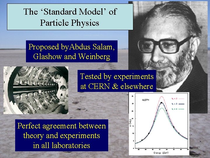 The ‘Standard Model’ of Particle Physics Proposed by. Abdus Salam, Glashow and Weinberg Tested