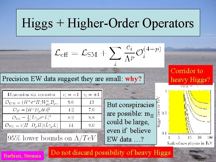 Higgs + Higher-Order Operators Precision EW data suggest they are small: why? But conspiracies