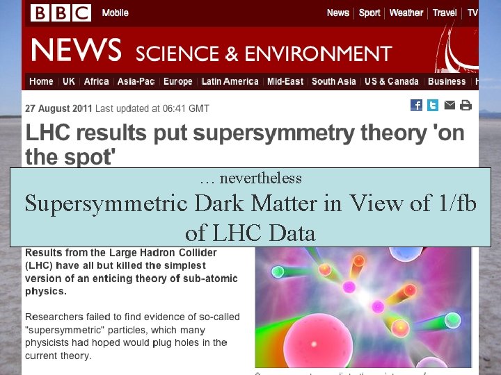 … nevertheless Supersymmetric Dark Matter in View of 1/fb of LHC Data 