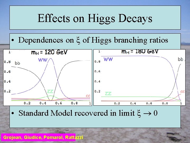 Effects on Higgs Decays • Dependences on of Higgs branching ratios • Standard Model