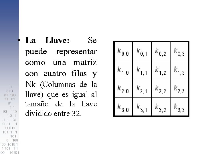  • La Llave: Se puede representar como una matriz con cuatro filas y