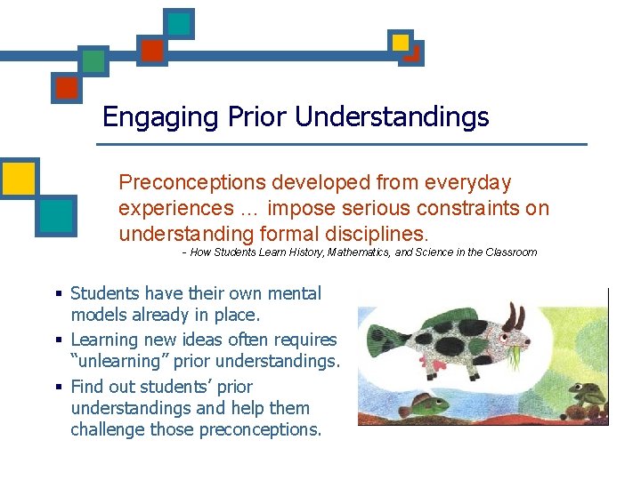 Engaging Prior Understandings Preconceptions developed from everyday experiences … impose serious constraints on understanding