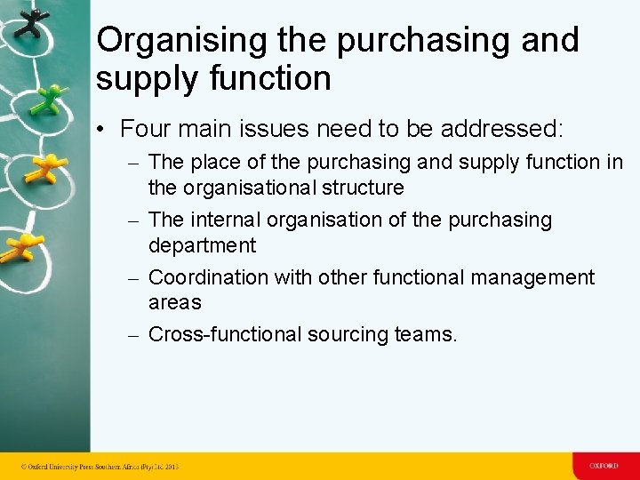Organising the purchasing and supply function • Four main issues need to be addressed: Organising the purchasing and supply function • Four main issues need to be addressed: