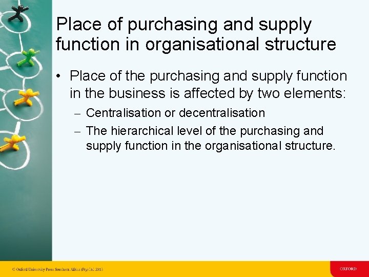 Place of purchasing and supply function in organisational structure • Place of the purchasing Place of purchasing and supply function in organisational structure • Place of the purchasing