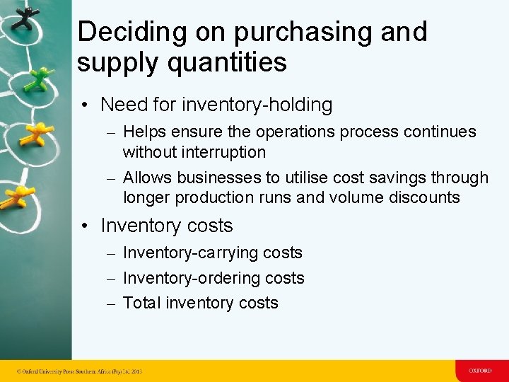 Deciding on purchasing and supply quantities • Need for inventory-holding – Helps ensure the Deciding on purchasing and supply quantities • Need for inventory-holding – Helps ensure the