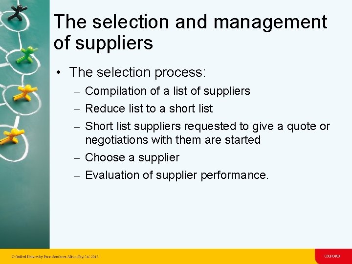 The selection and management of suppliers • The selection process: – Compilation of a The selection and management of suppliers • The selection process: – Compilation of a