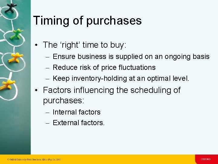 Timing of purchases • The ‘right’ time to buy: – Ensure business is supplied Timing of purchases • The ‘right’ time to buy: – Ensure business is supplied
