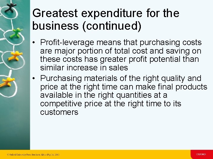 Greatest expenditure for the business (continued) • Profit-leverage means that purchasing costs are major Greatest expenditure for the business (continued) • Profit-leverage means that purchasing costs are major