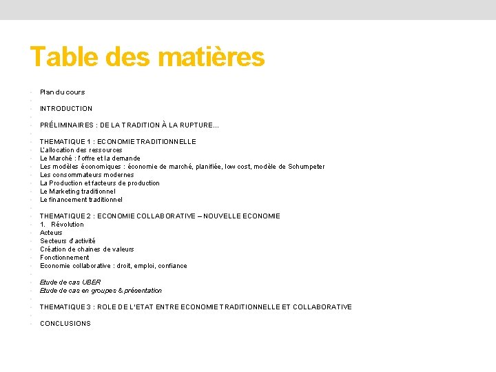 Table des matières • • • • • • • • Plan du cours