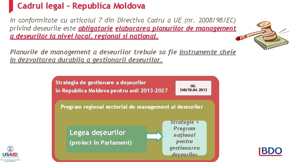 Cadrul legal – Republica Moldova In conformitate cu articolul 7 din Directiva Cadru a