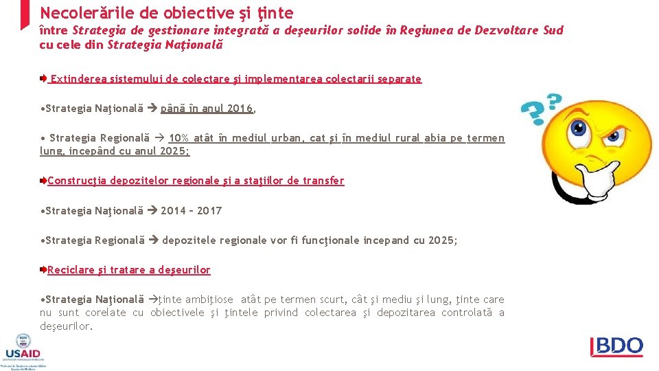 Necolerările de obiective şi ţinte între Strategia de gestionare integrată a deşeurilor solide în