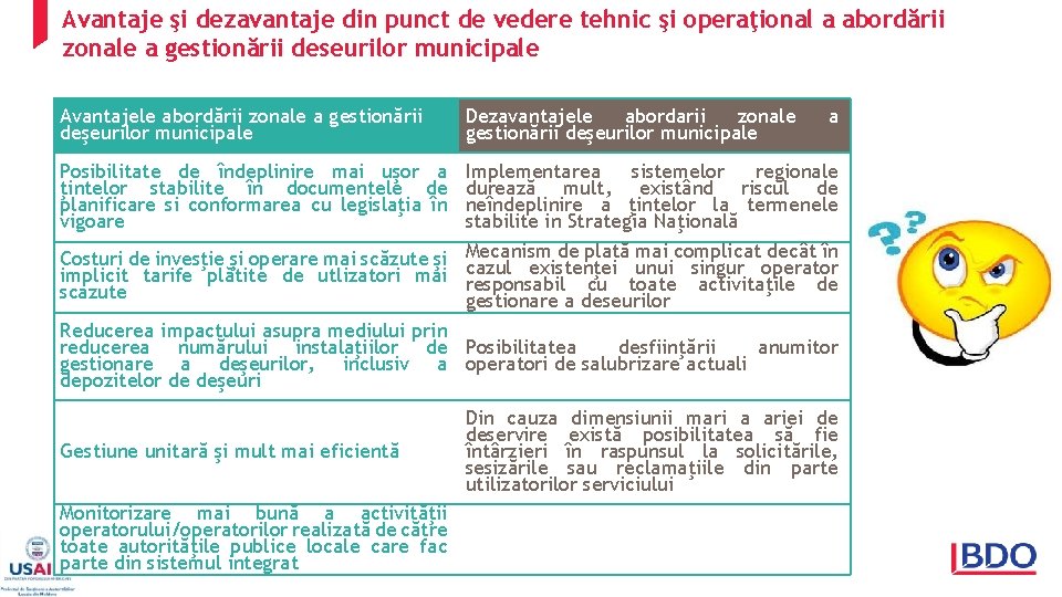 Avantaje şi dezavantaje din punct de vedere tehnic şi operaţional a abordării zonale a