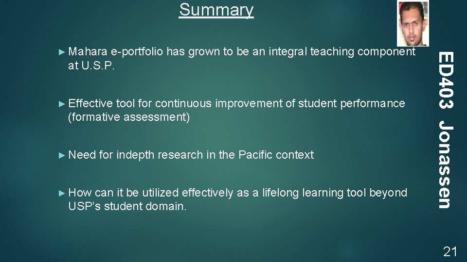 Summary at U. S. P. ► Effective tool for continuous improvement of student performance