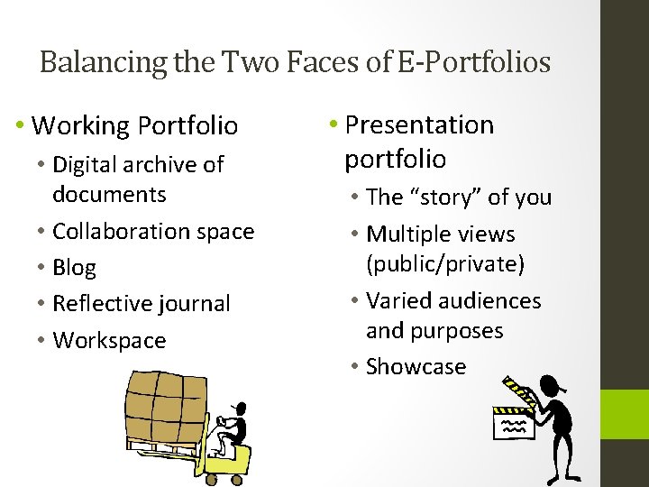 Balancing the Two Faces of E-Portfolios • Working Portfolio • Digital archive of documents
