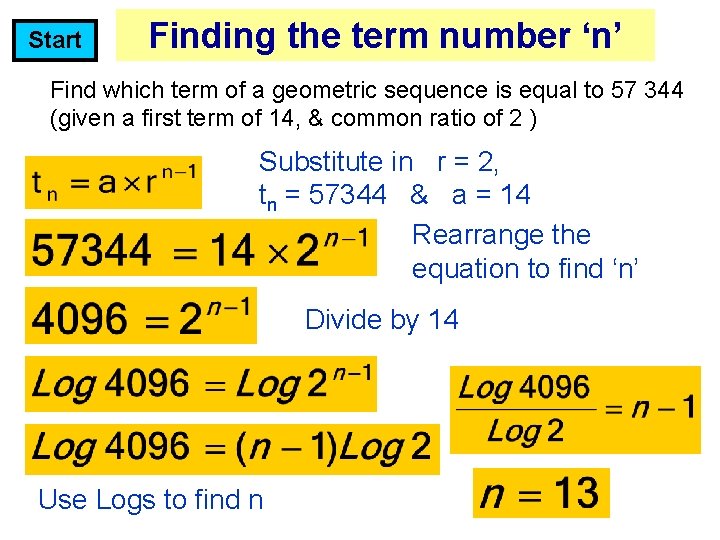 Start Finding the term number ‘n’ Find which term of a geometric sequence is