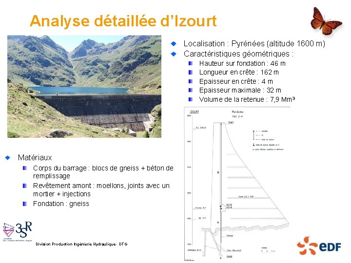 Analyse détaillée d’Izourt Localisation : Pyrénées (altitude 1600 m) Caractéristiques géométriques : Hauteur sur