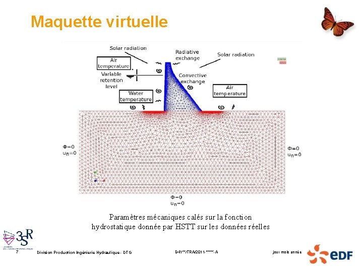 Maquette virtuelle Paramètres mécaniques calés sur la fonction hydrostatique donnée par HSTT sur les