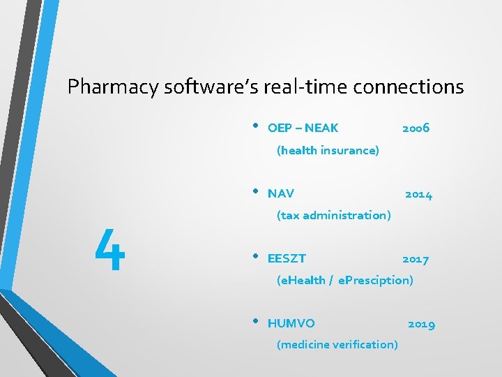 Pharmacy software’s real-time connections • OEP – NEAK 2006 (health insurance) 4 • NAV