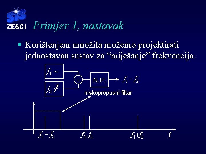 Primjer 1, nastavak § Korištenjem množila možemo projektirati jednostavan sustav za “miješanje” frekvencija: f