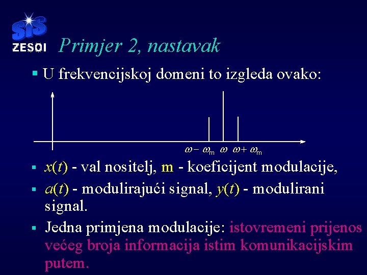Primjer 2, nastavak § U frekvencijskoj domeni to izgleda ovako: w - wm w