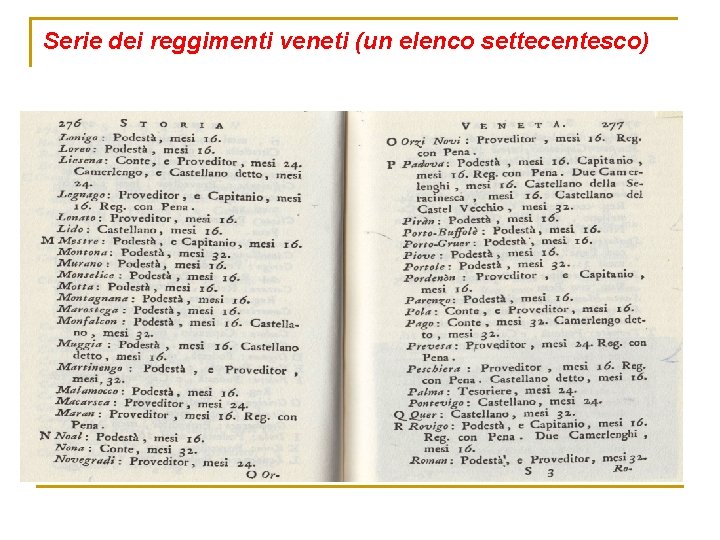 Serie dei reggimenti veneti (un elenco settecentesco) 