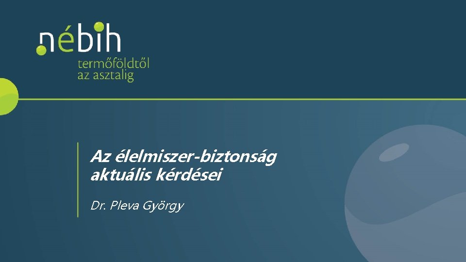 Az élelmiszer-biztonság aktuális kérdései Dr. Pleva György 