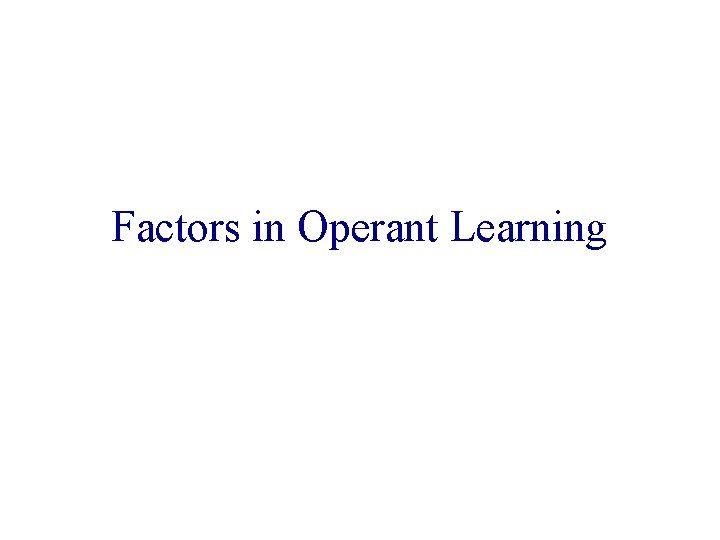 Factors in Operant Learning 