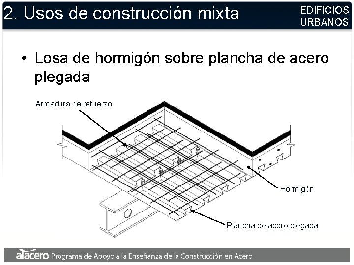 2. Usos de construcción mixta EDIFICIOS URBANOS • Losa de hormigón sobre plancha de