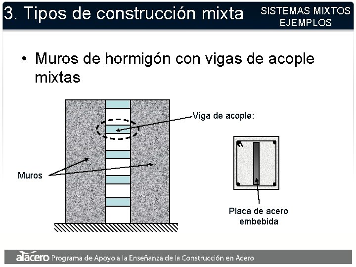 3. Tipos de construcción mixta SISTEMAS MIXTOS EJEMPLOS • Muros de hormigón con vigas