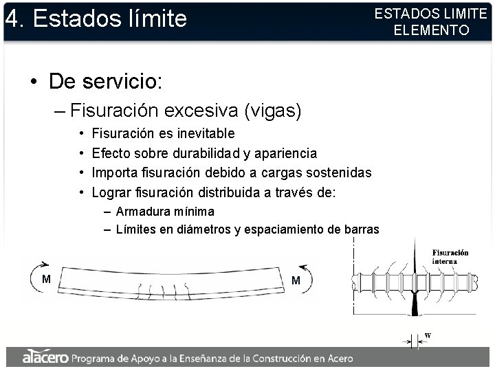 4. Estados límite ESTADOS LIMITE ELEMENTO • De servicio: – Fisuración excesiva (vigas) •