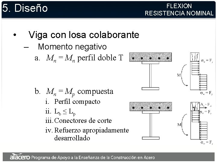 5. Diseño • Viga con losa colaborante – Momento negativo a. Mn = Mn