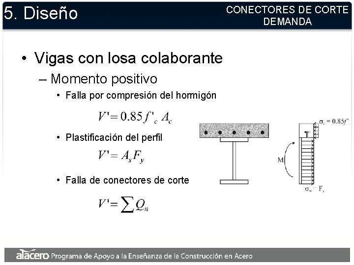 5. Diseño • Vigas con losa colaborante – Momento positivo • Falla por compresión