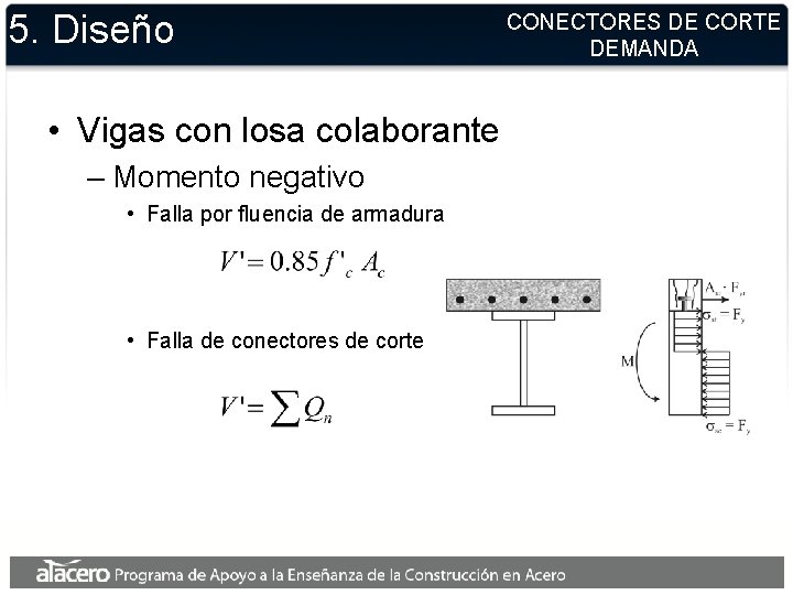 5. Diseño • Vigas con losa colaborante – Momento negativo • Falla por fluencia