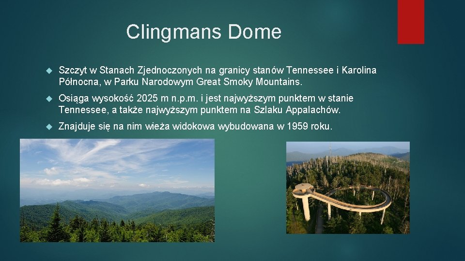 Clingmans Dome Szczyt w Stanach Zjednoczonych na granicy stanów Tennessee i Karolina Północna, w