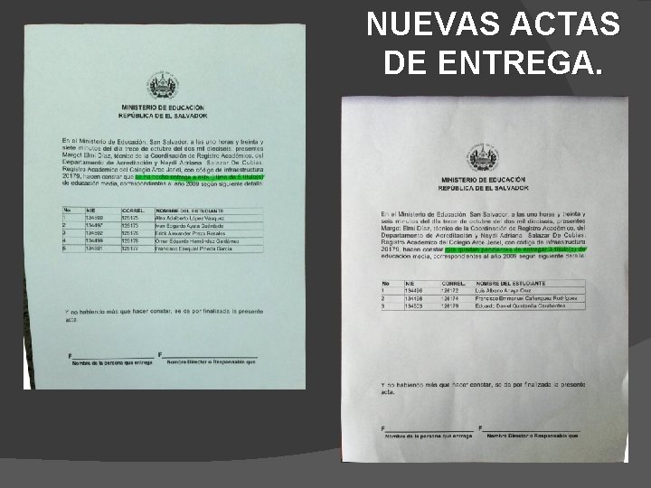 NUEVAS ACTAS DE ENTREGA. 