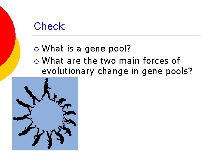 Check: What is a gene pool? ¡ What are the two main forces of