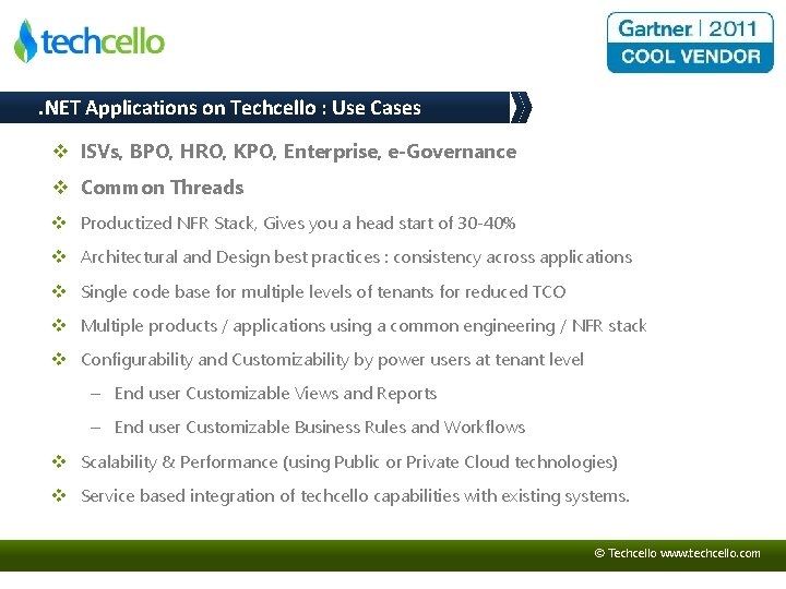 . NET Applications on Techcello : Use Cases v ISVs, BPO, HRO, KPO, Enterprise,