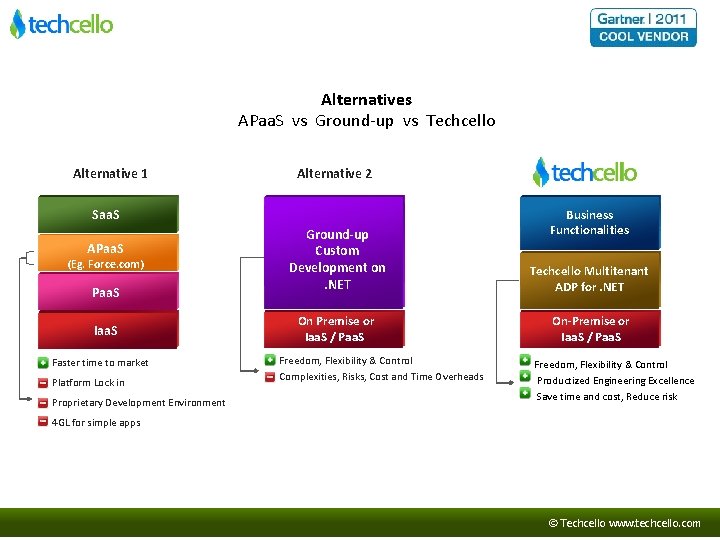 Executive Summary – Company Overview Alternatives APaa. S vs Ground-up vs Techcello Alternative 1