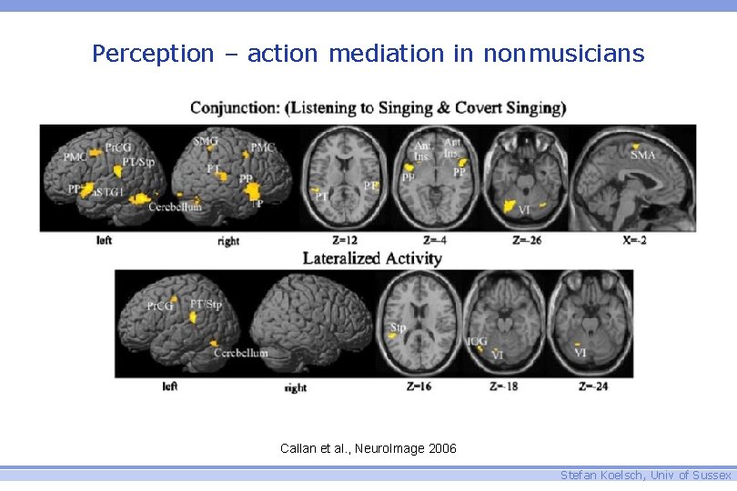 Perception – action mediation in nonmusicians Callan et al. , Neuro. Image 2006 Stefan