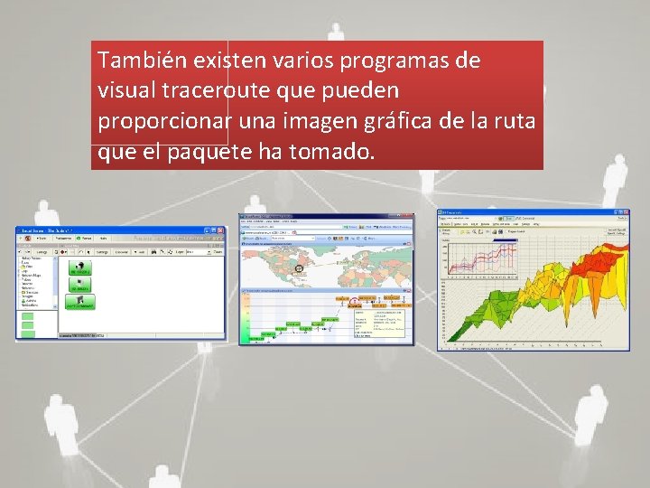 También existen varios programas de visual traceroute que pueden proporcionar una imagen gráfica de