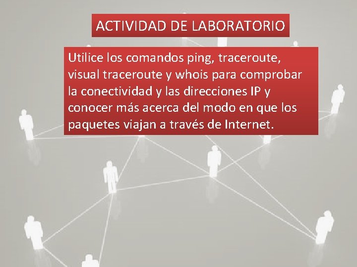 ACTIVIDAD DE LABORATORIO Utilice los comandos ping, traceroute, visual traceroute y whois para comprobar