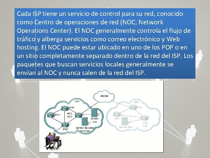 Cada ISP tiene un servicio de control para su red, conocido como Centro de