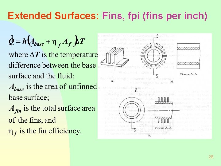 Extended Surfaces: Fins, fpi (fins per inch) 28 